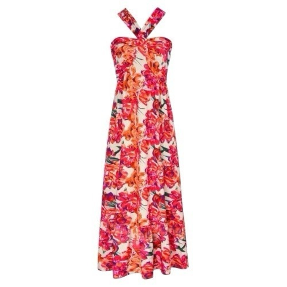 GRACE KARIN Floral Halter Neck Maxi Jersey Dress Party Travel Cruise Size M